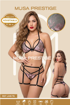 Lencería LMB 76 NEGRO ENCAJE ROSA